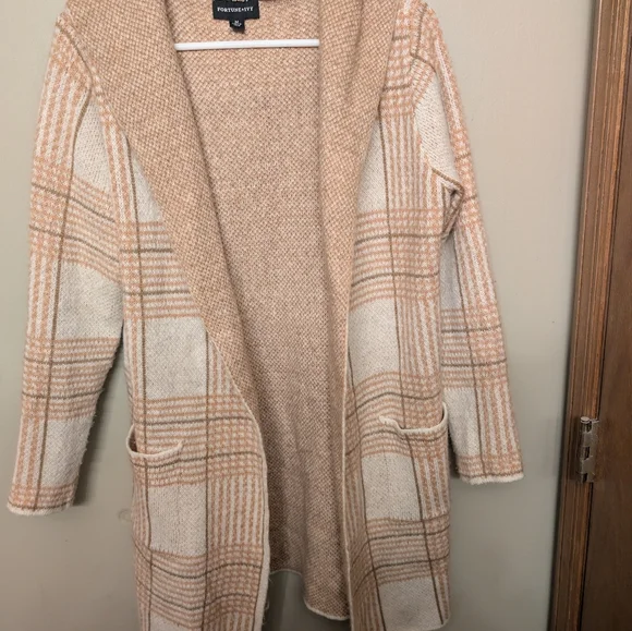 Fortune + Ivy Versatile hooded long overcoat type sweater - Picture 2 of 6